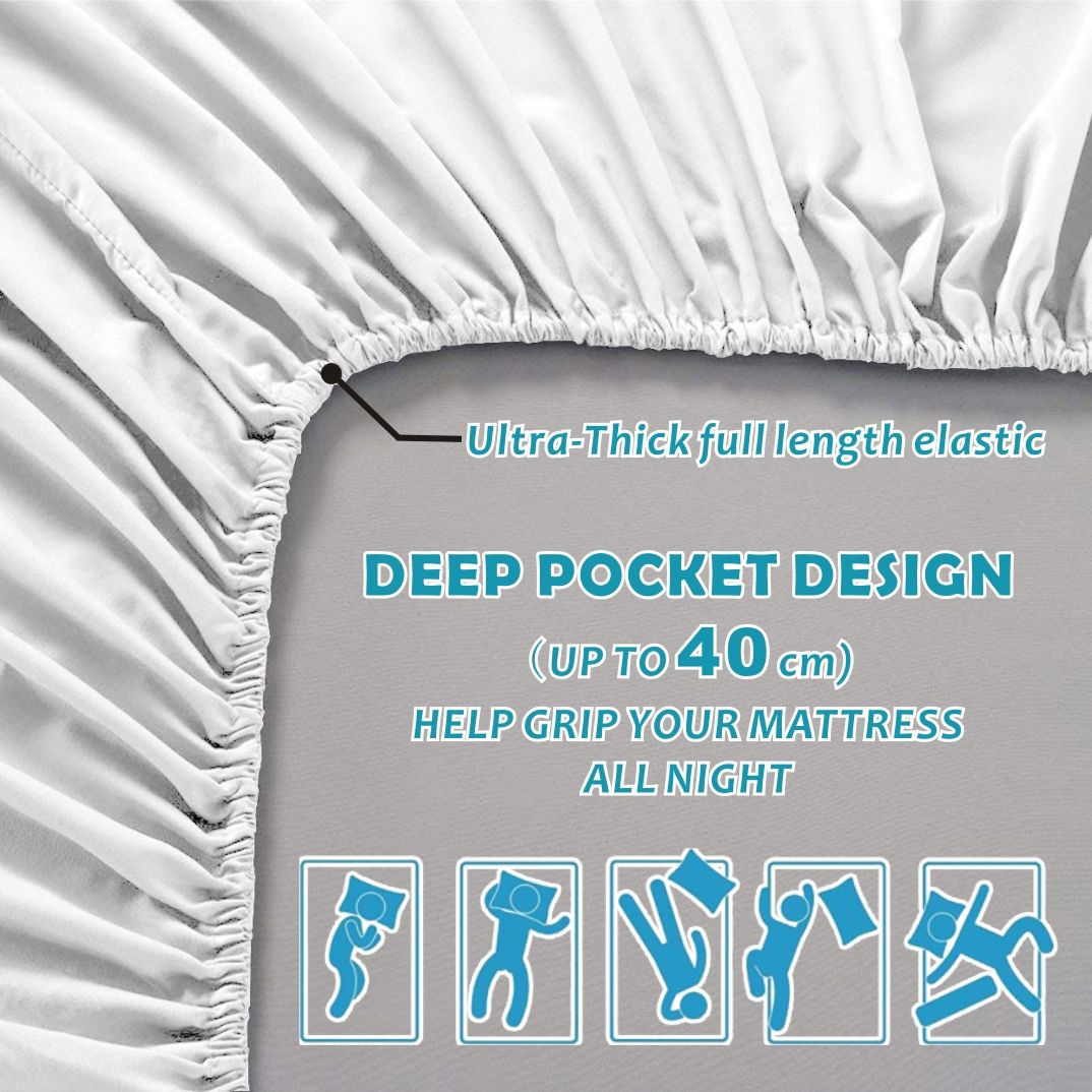 4 Piece Bed Sheet Set- Bedding Sheets & Pillowcases -Breathable Bedding - Wrinkle, Fade, Stain Resistant-Deep Pocket Flat Fitted Bed Sheet Set(White,Super King)