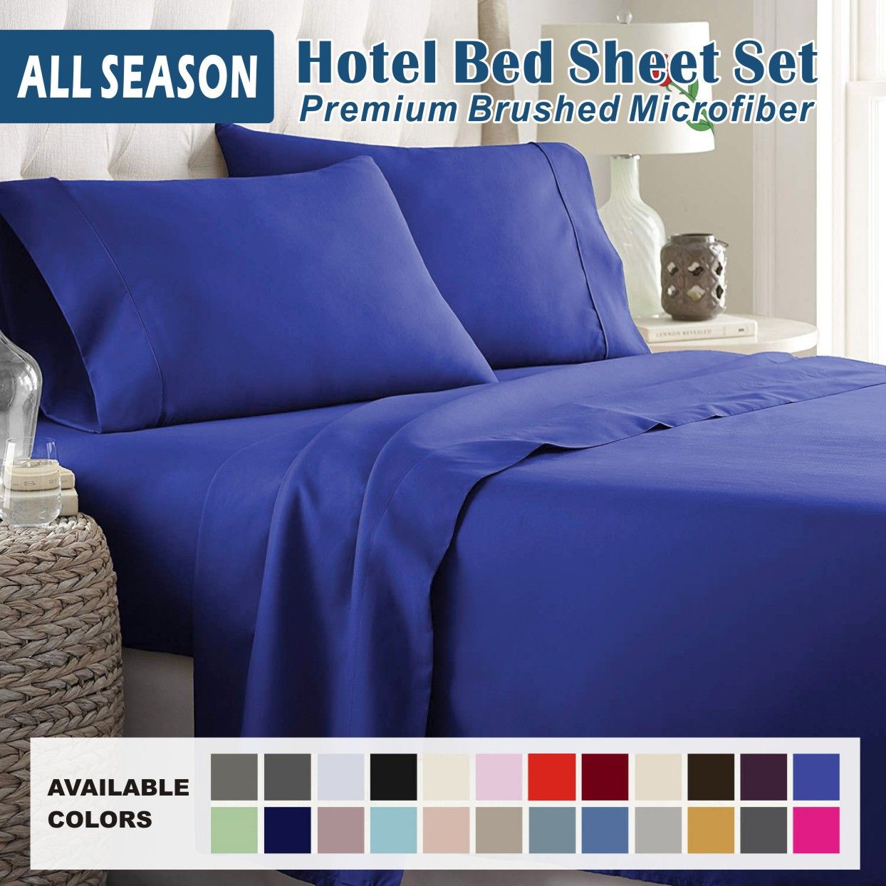 4 Piece Bed Sheet Set- Bedding Sheets & Pillowcases -Breathable Bedding - Wrinkle, Fade, Stain Resistant-Deep Pocket Flat Fitted Bed Sheet Set(Royal blue,Super King)