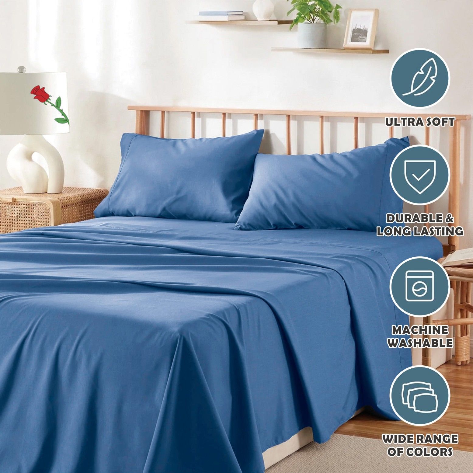 4 Piece Bed Sheet Set- Bedding Sheets & Pillowcases -Breathable Bedding - Wrinkle, Fade, Stain Resistant-Deep Pocket Flat Fitted Bed Sheet Set(Ocean,Super King)