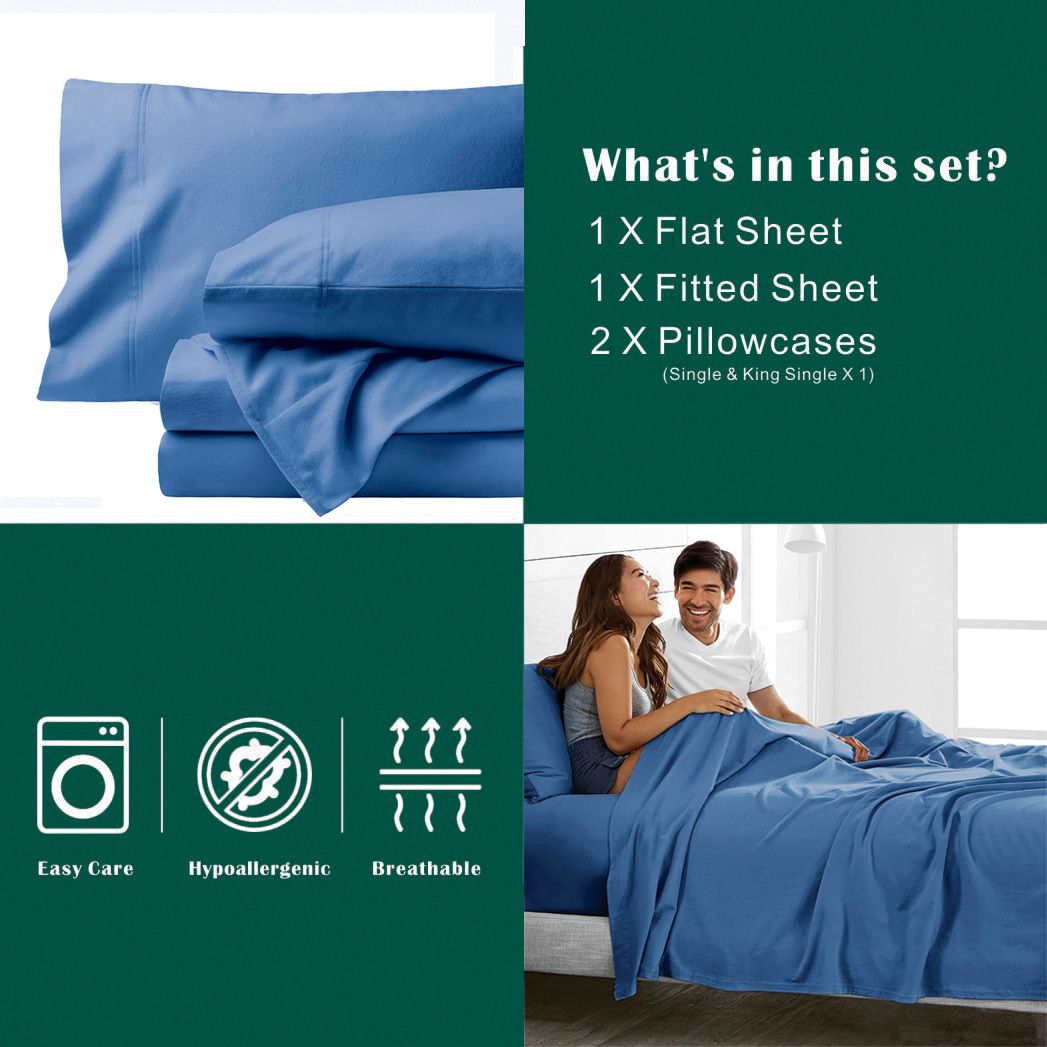 4 Piece Bed Sheet Set- Bedding Sheets & Pillowcases -Breathable Bedding - Wrinkle, Fade, Stain Resistant-Deep Pocket Flat Fitted Bed Sheet Set(Ocean,Super King)