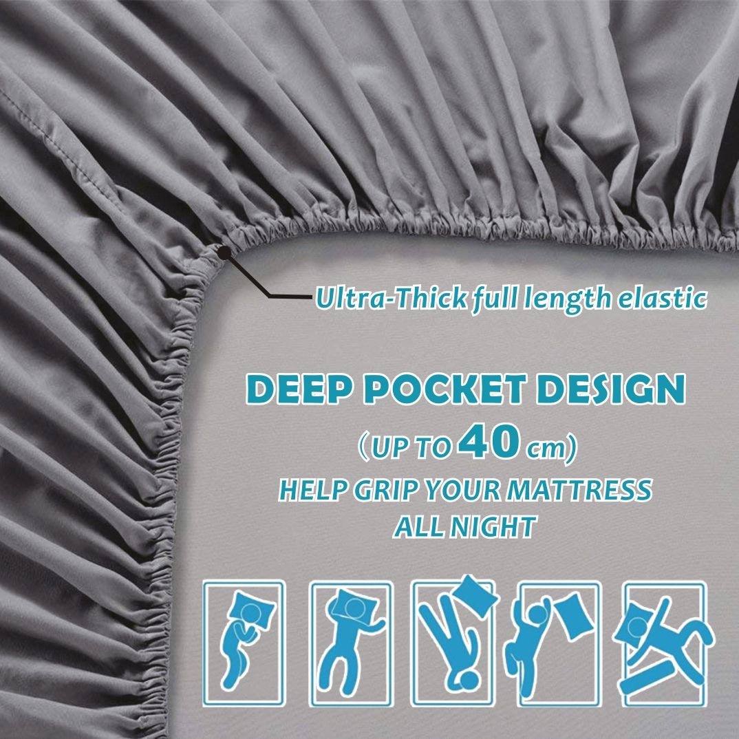 4 Piece Bed Sheet Set- Bedding Sheets & Pillowcases -Breathable Bedding - Wrinkle, Fade, Stain Resistant-Deep Pocket Flat Fitted Bed Sheet Set(Grey,Super King)