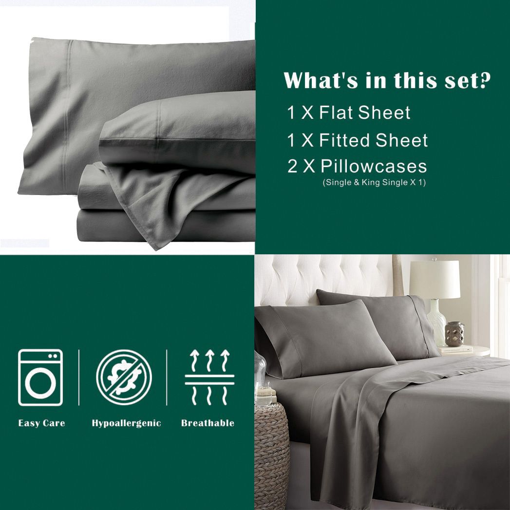 4 Piece Bed Sheet Set- Bedding Sheets & Pillowcases -Breathable Bedding - Wrinkle, Fade, Stain Resistant-Deep Pocket Flat Fitted Bed Sheet Set(Grey,Super King)