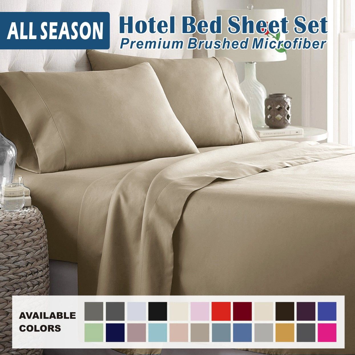 4 Piece Bed Sheet Set- Bedding Sheets & Pillowcases -Breathable Bedding - Wrinkle, Fade, Stain Resistant-Deep Pocket Flat Fitted Bed Sheet Set(Cream White,Super King)