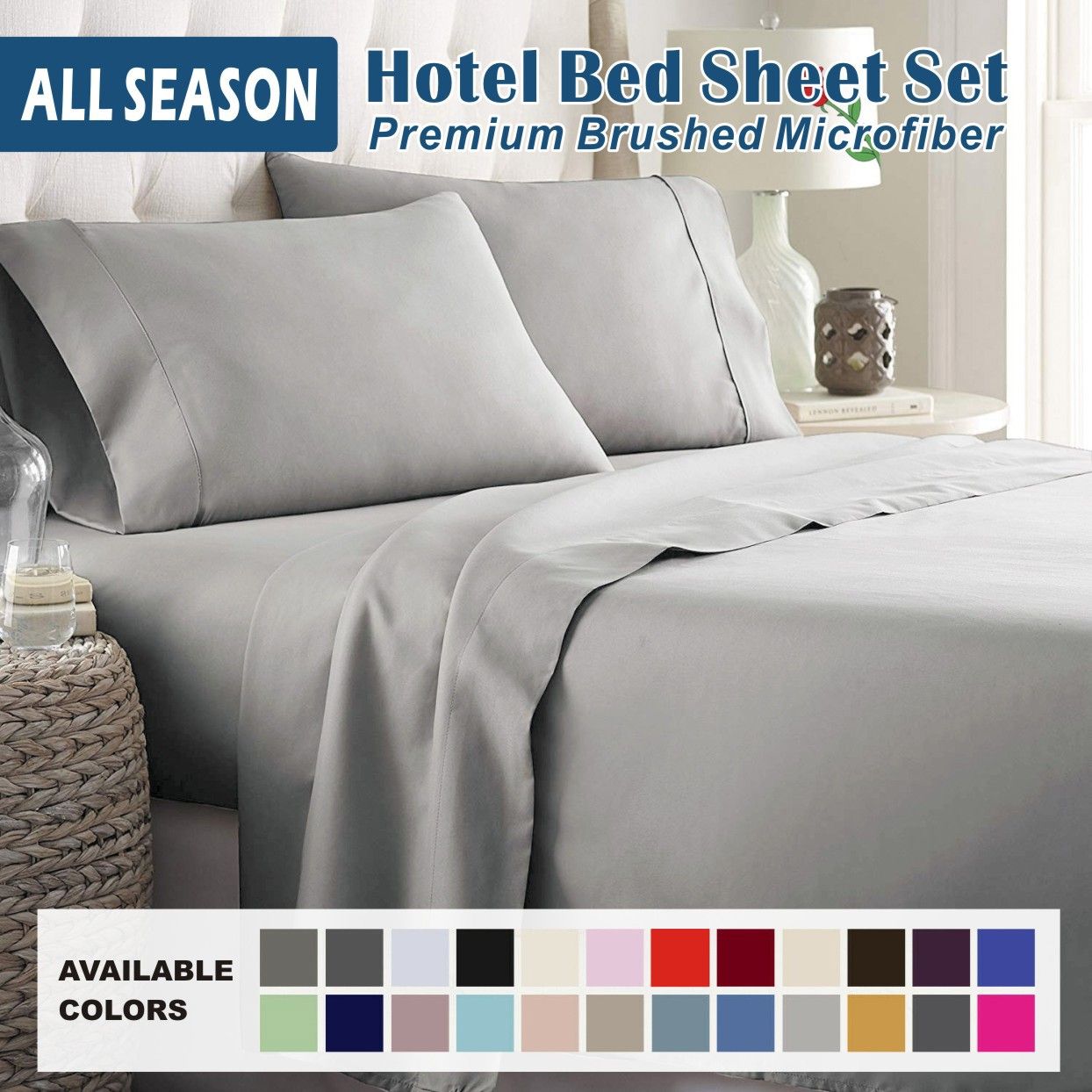4 Piece Bed Sheet Set- Bedding Sheets & Pillowcases -Breathable Bedding - Wrinkle, Fade, Stain Resistant-Deep Pocket Flat Fitted Bed Sheet Set(Silver-gray,Super King)