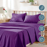 4 Piece Bed Sheet Set- Bedding Sheets & Pillowcases -Breathable Bedding - Wrinkle, Fade, Stain Resistant-Deep Pocket Flat Fitted Bed Sheet Set(Purple,Super King)