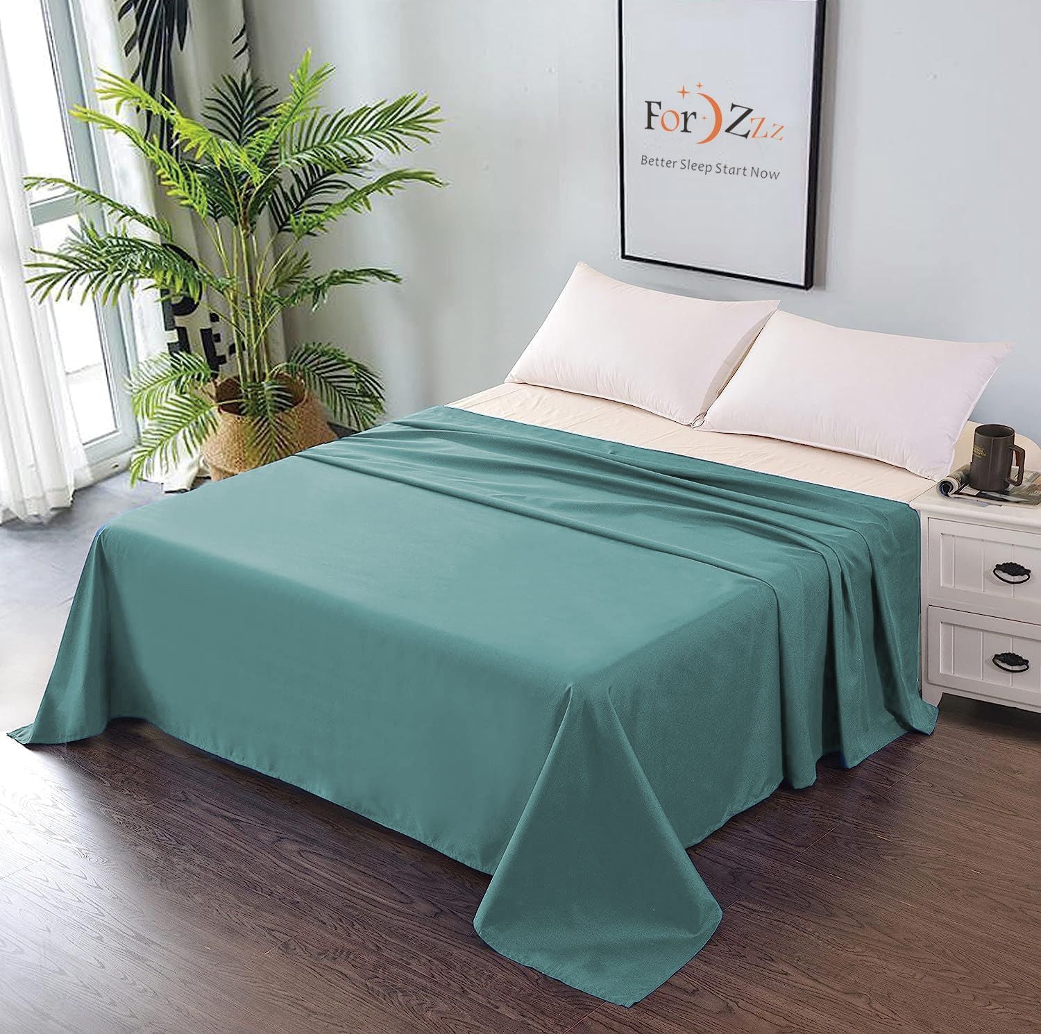 Elegant Comfort Premium Hotel Quality 1-Piece Super King Flat Sheet, Luxury and Softest 2000 Thread Count Bedding Flat Sheet(Super King,Biscay blue)