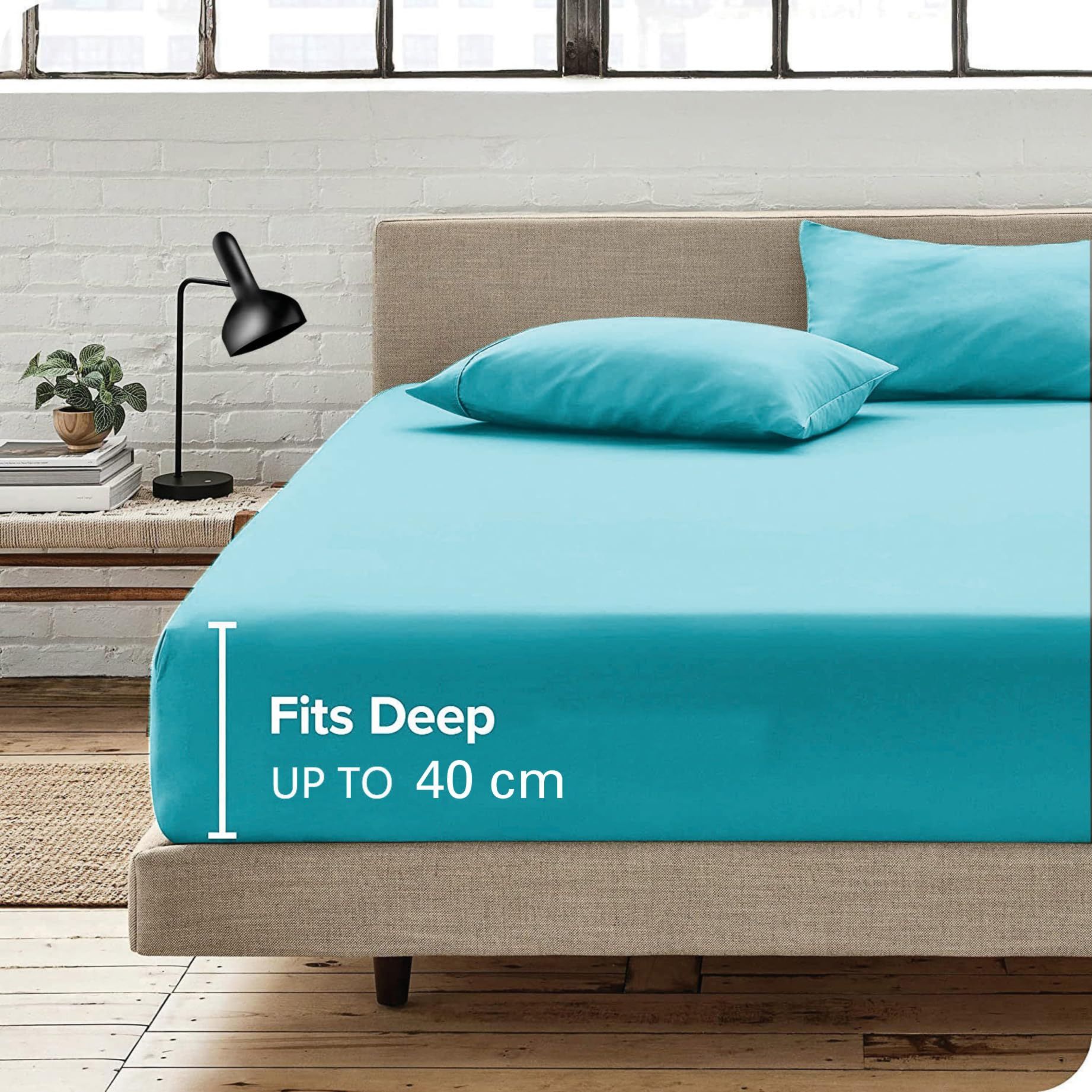 Hotel Quality Fitted Sheet - 1 Piece Fitted Sheet  -Breathable Bedding - Wrinkle, Fade, Stain Resistant- 16inch/40cm Deep Pocket Fitted Bed Sheet-Wrinkle and Fade Resistant,(Ice blue,Super King)