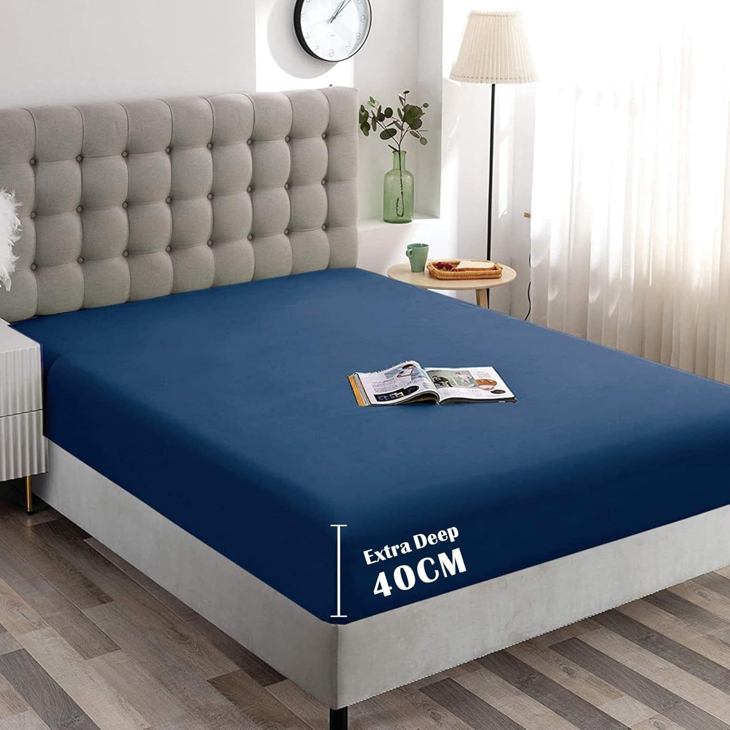 Hotel Quality Fitted Sheet - 1 Piece Fitted Sheet  -Breathable Bedding - Wrinkle, Fade, Stain Resistant- 16inch/40cm Deep Pocket Fitted Bed Sheet-Wrinkle and Fade Resistant,(Navy,Super King)