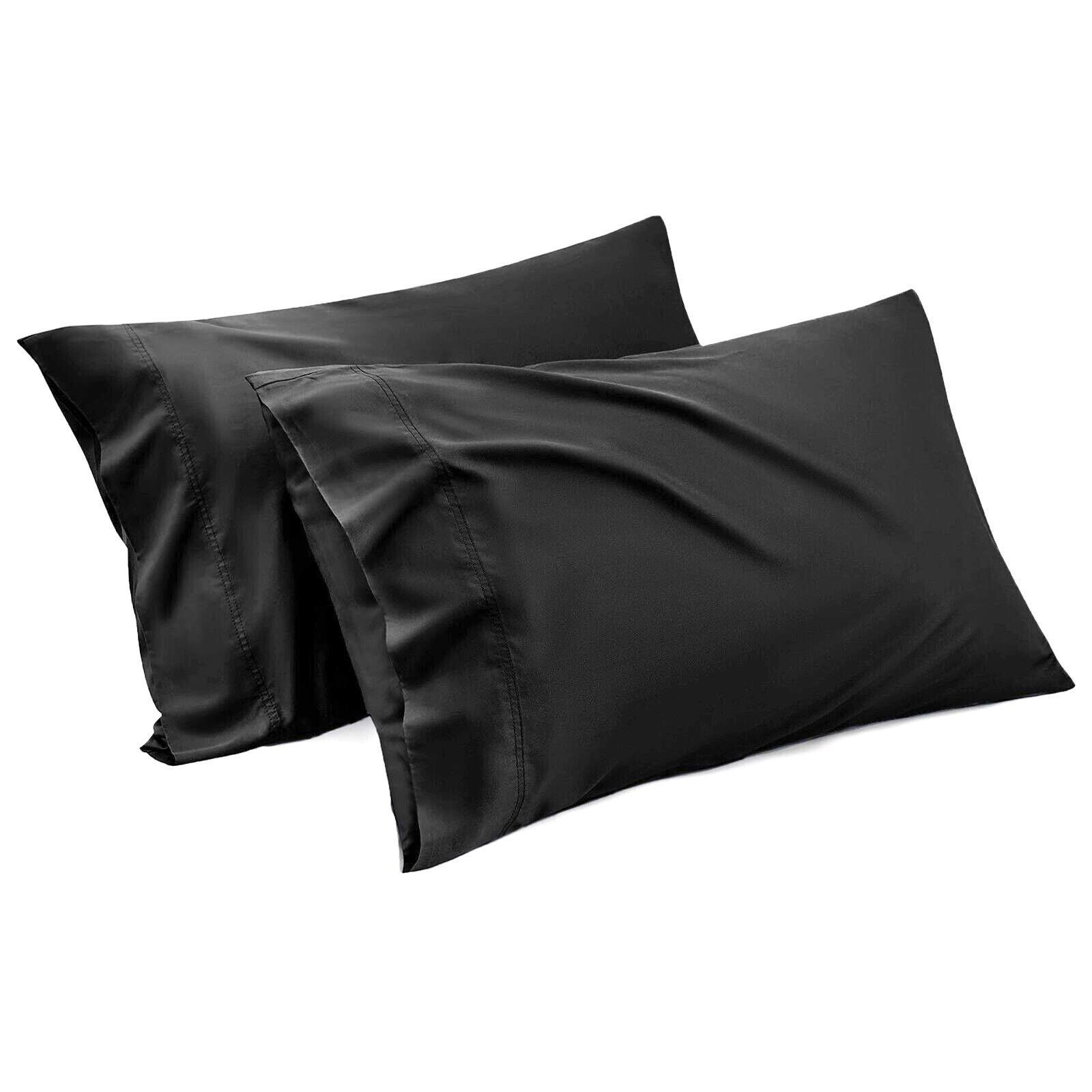 1000TC Ultra Soft Microfiber Pillowcases, Pair of Standard Pillow Covers,（black, Standard Size, 48x74 cm)