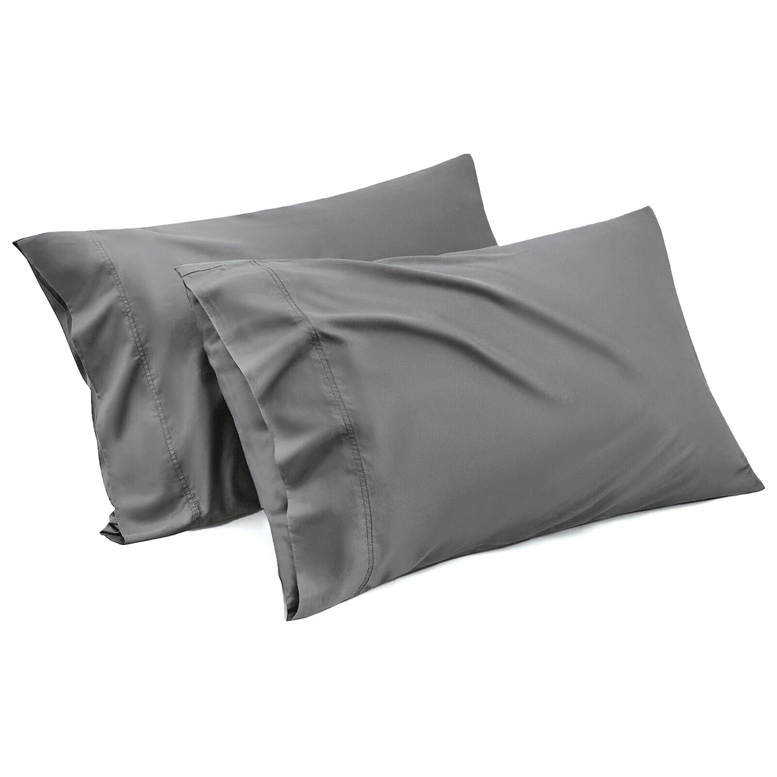 1000TC Ultra Soft Microfiber Pillowcases,Pair of Standard Pillow Covers,（Grey, Standard Size, 48x74 cm)