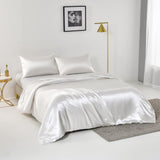 Satin Quilt cover Set Hotel 3 Pieces Quilt cover with Pillowcase, Art Silk Bedding Set-Luxury Soft Silky pillowcase for Hair and Skin, Similar to Silk Duvet/Donna Cover Set- 3 Pieces(Double,White)