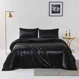 Satin Quilt cover Set Hotel 3 Pieces Quilt cover with Pillowcase, Art Silk Bedding Set-Luxury Soft Silky pillowcase for Hair and Skin, Similar to Silk Duvet/Donna Cover Set- 3 Pieces(Double,Black)