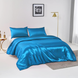 Satin Quilt cover Set Hotel 3 Pieces Quilt cover with Pillowcase, Art Silk Bedding Set-Luxury Soft Silky pillowcase for Hair and Skin, Similar to Silk Duvet/Donna Cover Set- 3 Pieces(Double,Ocean)