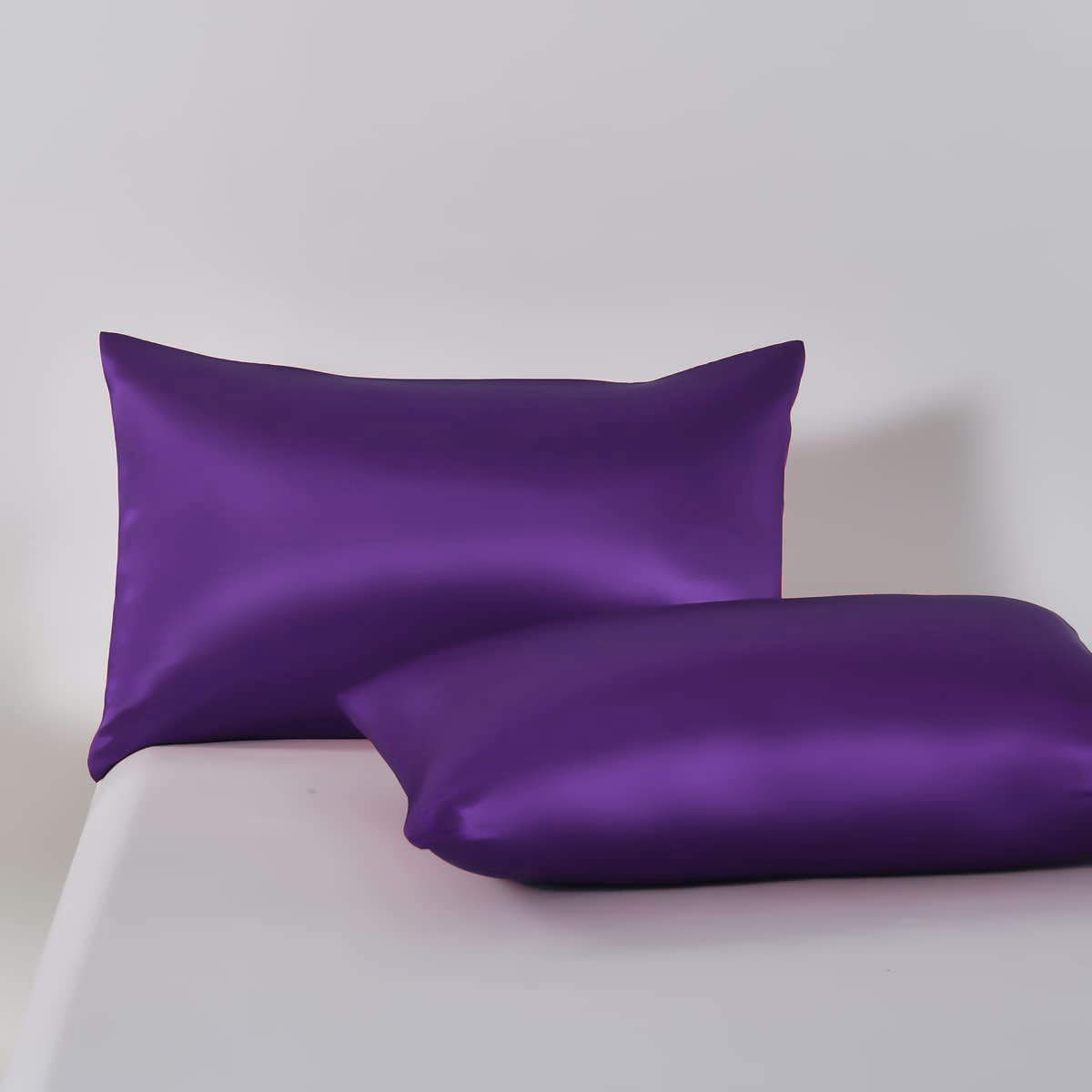 Satin Quilt cover Set Hotel 3 Pieces Quilt cover with Pillowcase, Art Silk Bedding Set-Luxury Soft Silky pillowcase for Hair and Skin, Similar to Silk Duvet/Donna Cover Set- 3 Pieces(Double,Purple)