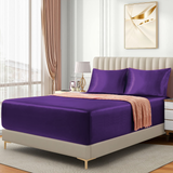 Satin Fitted Sheet Set Hotel 3 Pieces Fitted Sheet with Pillowcase, Art Silk Bedding Set-Luxury Soft Silky Sheets for Hair and Skin, Similar to Silk Fitted Sheets Set 3 Pieces(Double,Purple)