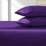 Satin Fitted Sheet Set Hotel 3 Pieces Fitted Sheet with Pillowcase, Art Silk Bedding Set-Luxury Soft Silky Sheets for Hair and Skin, Similar to Silk Fitted Sheets Set 3 Pieces(Double,Purple)