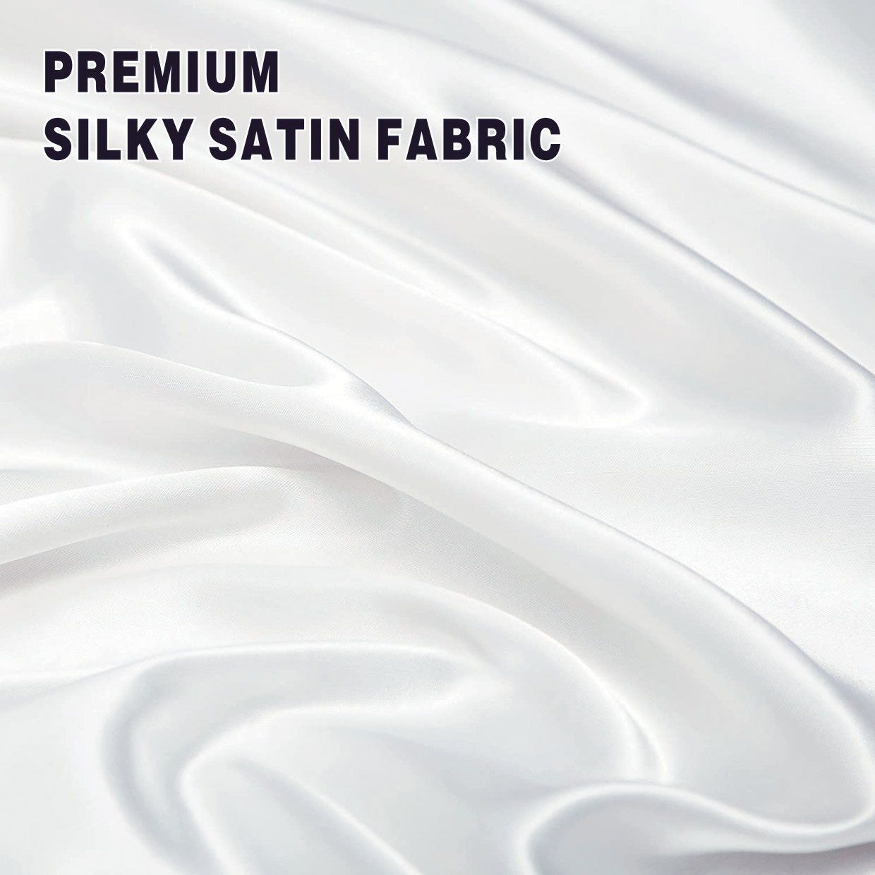 Art Silk Satin Sheet Set Hotel 4 Pieces Fitted/Flat Sheet Bedding Set-Luxury Soft Silky Sheets for Hair and Skin, Similar to Silk Bed Sheets Set 4 Pieces(Double,White)