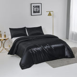 Satin Quilt cover Set Hotel 3 Pieces Quilt cover with Pillowcase, Art Silk Bedding Set-Luxury Soft Silky pillowcase for Hair and Skin, Similar to Silk Duvet/Donna Cover Set- 3 Pieces(King,Black)