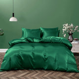 Satin Quilt cover Set Hotel 3 Pieces Quilt cover with Pillowcase, Art Silk Bedding Set-Luxury Soft Silky pillowcase for Hair and Skin, Similar to Silk Duvet/Donna Cover Set- 3 Pieces(King,Green)