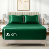 Satin Fitted Sheet Set Hotel 3 Pieces Fitted Sheet with Pillowcase, Art Silk Bedding Set-Luxury Soft Silky Sheets for Hair and Skin, Similar to Silk Fitted Sheets Set 3 Pieces(King,Green)