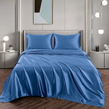 Art Silk Satin Sheet Set Hotel 4 Pieces Fitted/Flat Sheet Bedding Set-Luxury Soft Silky Sheets for Hair and Skin, Similar to Silk Bed Sheets Set 4 Pieces(King,Ocean)