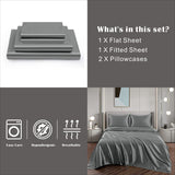 Art Silk Satin Sheet Set Hotel 4 Pieces Fitted/Flat Sheet Bedding Set-Luxury Soft Silky Sheets for Hair and Skin, Similar to Silk Bed Sheets Set 4 Pieces(King,Grey)