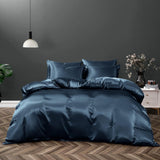 Satin Quilt cover Set Hotel 3 Pieces Quilt cover with Pillowcase, Art Silk Bedding Set-Luxury Soft Silky pillowcase for Hair and Skin, Similar to Silk Duvet/Donna Cover Set- 3 Pieces(Queen,Navy)