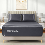 Satin Fitted Sheet Set Hotel 3 Pieces Fitted Sheet with Pillowcase, Art Silk Bedding Set-Luxury Soft Silky Sheets for Hair and Skin, Similar to Silk Fitted Sheets Set 3 Pieces(Queen,Grey)
