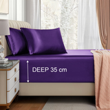 Satin Fitted Sheet Set Hotel 3 Pieces Fitted Sheet with Pillowcase, Art Silk Bedding Set-Luxury Soft Silky Sheets for Hair and Skin, Similar to Silk Fitted Sheets Set 3 Pieces(Queen,Purple)