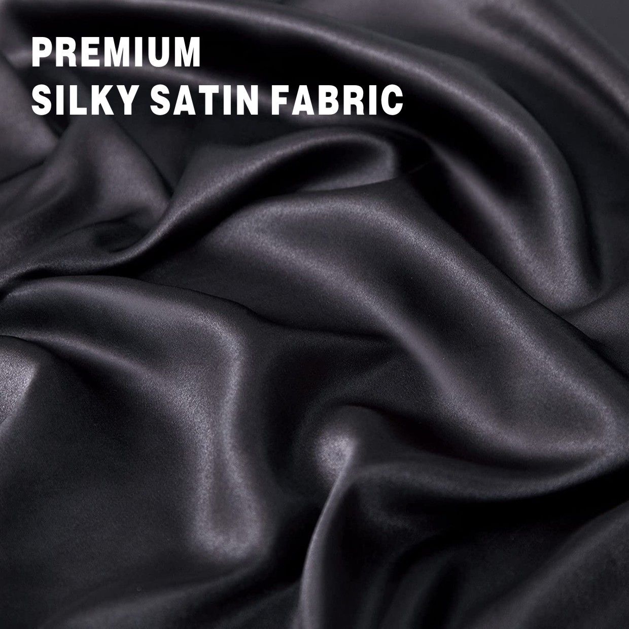 Art Silk Satin Sheet Set Hotel 4 Pieces Fitted/Flat Sheet Bedding Set-Luxury Soft Silky Sheets for Hair and Skin, Similar to Silk Bed Sheets Set 4 Pieces(Queen,Black)