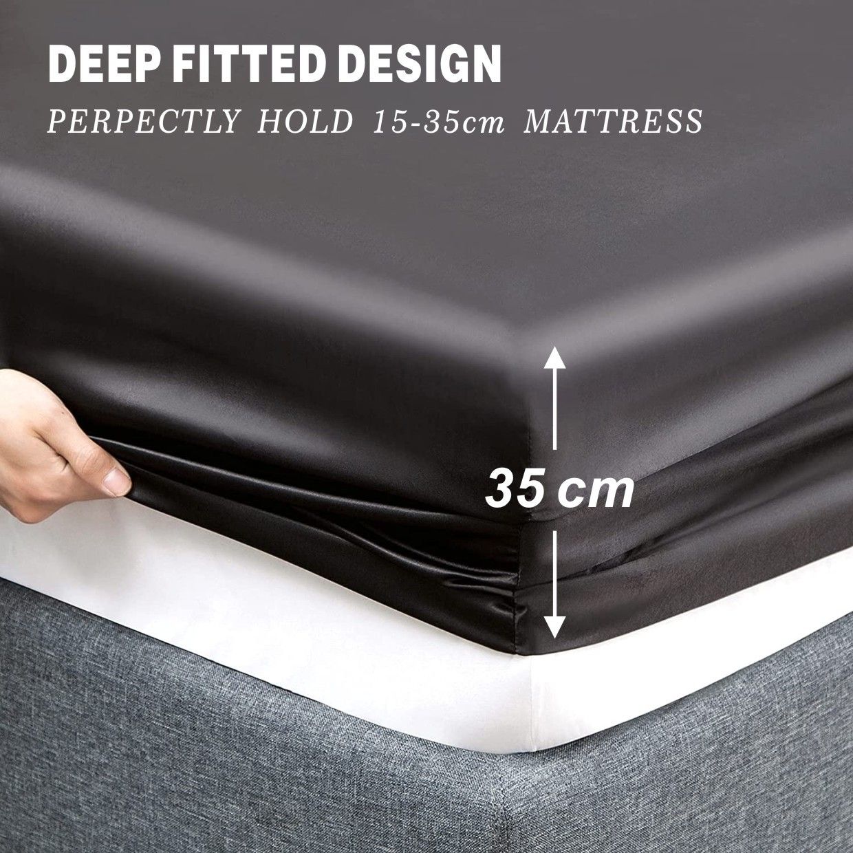 Art Silk Satin Sheet Set Hotel 4 Pieces Fitted/Flat Sheet Bedding Set-Luxury Soft Silky Sheets for Hair and Skin, Similar to Silk Bed Sheets Set 4 Pieces(Queen,Black)