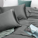 Art Silk Satin Sheet Set Hotel 4 Pieces Fitted/Flat Sheet Bedding Set-Luxury Soft Silky Sheets for Hair and Skin, Similar to Silk Bed Sheets Set 4 Pieces(Queen,Grey)