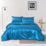 Satin Quilt cover Set Hotel 3 Pieces Quilt cover with Pillowcase, Art Silk Bedding Set-Luxury Soft Silky pillowcase for Hair and Skin, Similar to Silk Duvet/Donna Cover Set- 3 Pieces(Super King,Ocean)