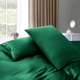 Satin Quilt cover Set Hotel 3 Pieces Quilt cover with Pillowcase, Art Silk Bedding Set-Luxury Soft Silky pillowcase for Hair and Skin, Similar to Silk Duvet/Donna Cover Set- 3 Pieces(Super King,Green)