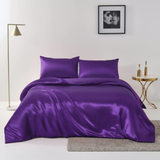 Satin Quilt cover Set Hotel 3 Pieces Quilt cover with Pillowcase, Art Silk Bedding Set-Luxury Soft Silky pillowcase for Hair and Skin, Similar to Silk Duvet/Donna Cover Set- 3 Pieces(Super King,Purple)
