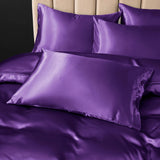 Satin Quilt cover Set Hotel 3 Pieces Quilt cover with Pillowcase, Art Silk Bedding Set-Luxury Soft Silky pillowcase for Hair and Skin, Similar to Silk Duvet/Donna Cover Set- 3 Pieces(Super King,Purple)