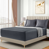 Satin Fitted Sheet Set Hotel 3 Pieces Fitted Sheet with Pillowcase, Art Silk Bedding Set-Luxury Soft Silky Sheets for Hair and Skin, Similar to Silk Fitted Sheets Set 3 Pieces(Super King,Grey)
