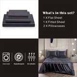 Art Silk Satin Sheet Set Hotel 4 Pieces Fitted/Flat Sheet Bedding Set-Luxury Soft Silky Sheets for Hair and Skin, Similar to Silk Bed Sheets Set 4 Pieces(Super King,Black)
