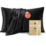 Silk Pillowcase for Hair and Skin Mulberry Silk Pillowcase Soft Breathable Smooth Both Sided Natural Silk Pillowcase with Envelope pocket Beauty Sleep Silk Pillow Case for Gift (2 Pack, Standard, Black)