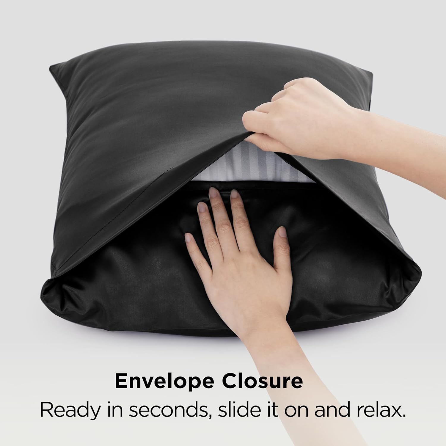 Silk Pillowcase for Hair and Skin Mulberry Silk Pillowcase Soft Breathable Smooth Both Sided Natural Silk Pillowcase with Envelope pocket Beauty Sleep Silk Pillow Case for Gift (2 Pack, Standard, Black)