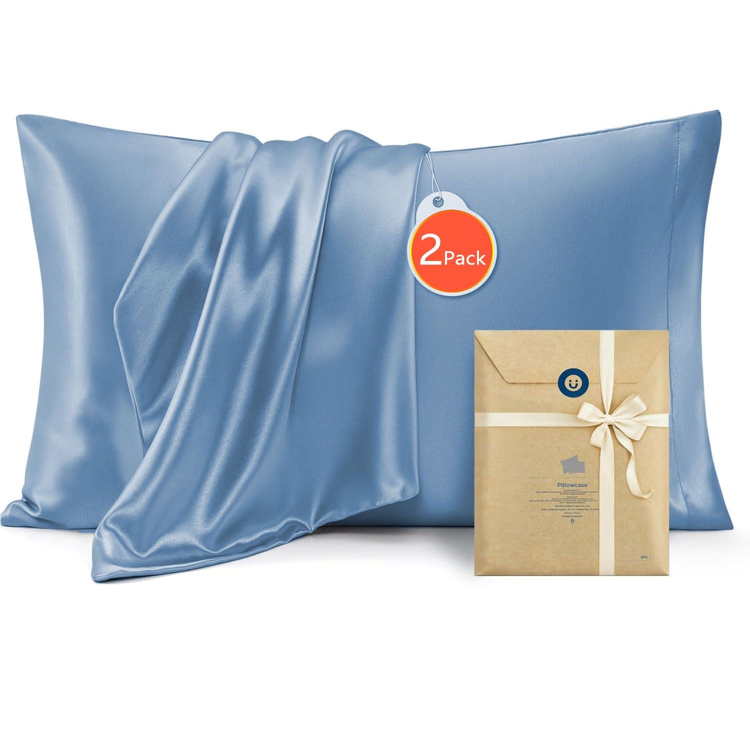 Silk Pillowcase for Hair and Skin Mulberry Silk Pillowcase Soft Breathable Smooth Both Sided Natural Silk Pillowcase with Envelope pocket Beauty Sleep Silk Pillow Case for Gift (2 Pack, Standard, Sea Blue)