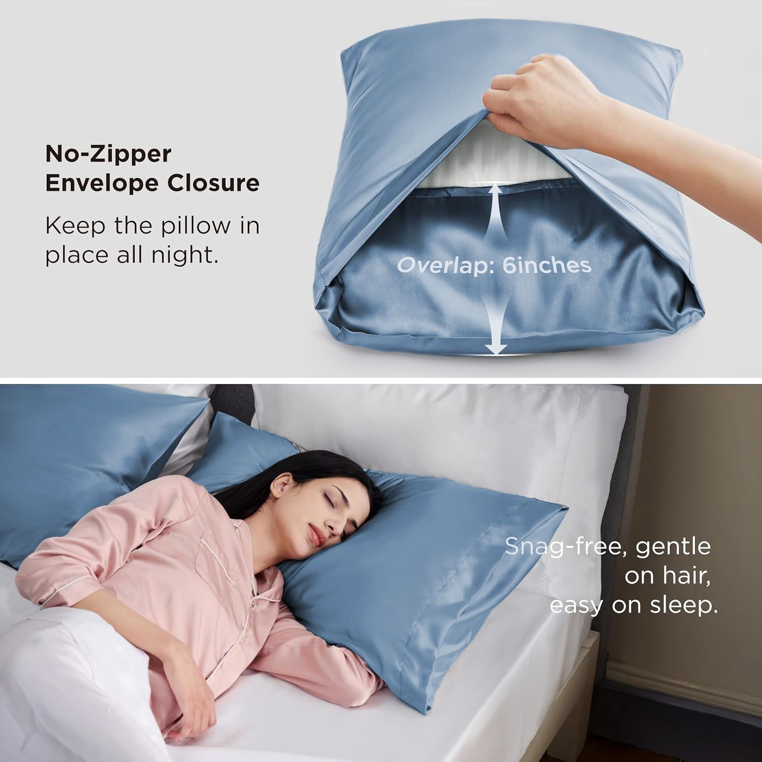 Silk Pillowcase for Hair and Skin Mulberry Silk Pillowcase Soft Breathable Smooth Both Sided Natural Silk Pillowcase with Envelope pocket Beauty Sleep Silk Pillow Case for Gift (2 Pack, Standard, Sea Blue)