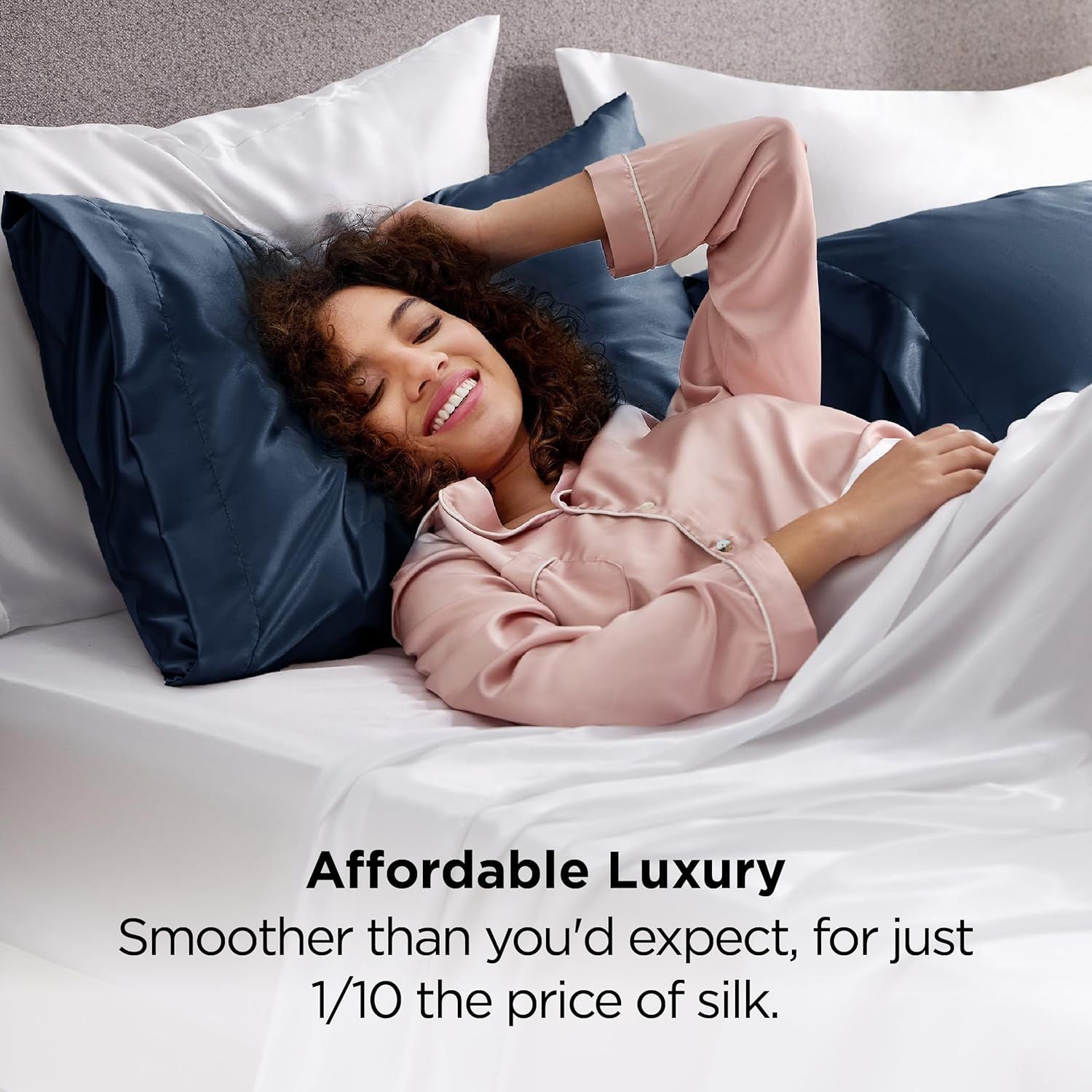 Silk Pillowcase for Hair and Skin Mulberry Silk Pillowcase Soft Breathable Smooth Both Sided Natural Silk Pillowcase with Envelope pocket Beauty Sleep Silk Pillow Case for Gift (2 Pack, Standard, Navy)