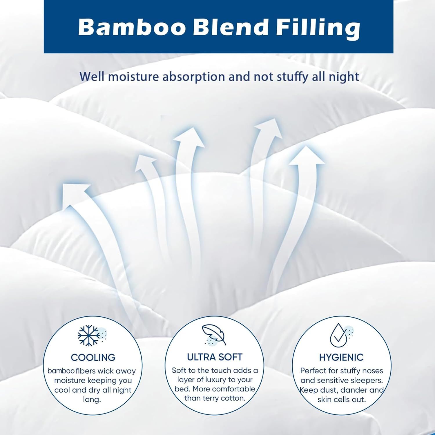 1000GSM Mattress Topper Viscose Derived from Bamboo, Thick Pillowtop Fitted Mattress Cover with 45cm Deep Skirt - Machine Washable Hypoallergenic(Double,Black)