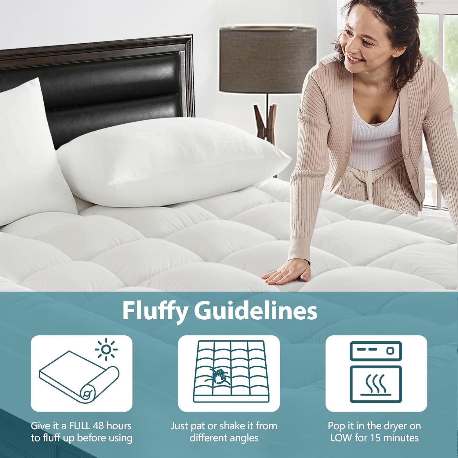1000GSM Mattress Topper Viscose Derived from Bamboo, Thick Pillowtop Fitted Mattress Cover with 45cm Deep Skirt - Machine Washable Hypoallergenic(Double,Black)