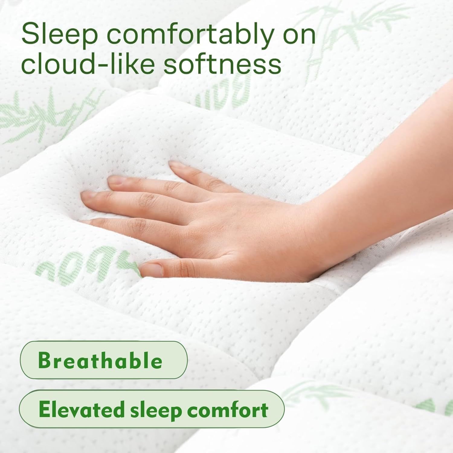 800GSM Mattress Topper Viscose Derived from Bamboo, Thick Pillowtop Fitted Mattress Cover with 45cm Deep Skirt - Machine Washable Hypoallergenic(King,Green)