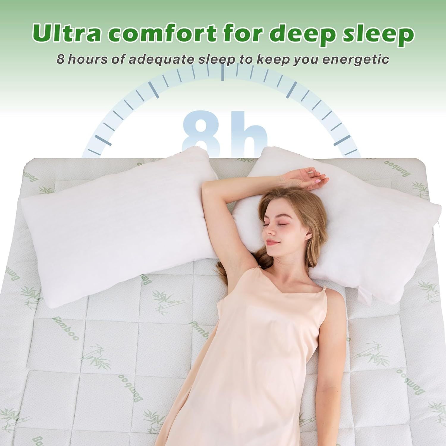 800GSM Mattress Topper Viscose Derived from Bamboo, Thick Pillowtop Fitted Mattress Cover with 45cm Deep Skirt - Machine Washable Hypoallergenic(King,Green)