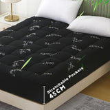 800GSM Mattress Topper Viscose Derived from Bamboo, Thick Pillowtop Fitted Mattress Cover with 45cm Deep Skirt - Machine Washable Hypoallergenic（King Single,Black）