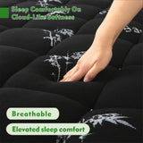 800GSM Mattress Topper Viscose Derived from Bamboo, Thick Pillowtop Fitted Mattress Cover with 45cm Deep Skirt - Machine Washable Hypoallergenic(Queen,,Black)