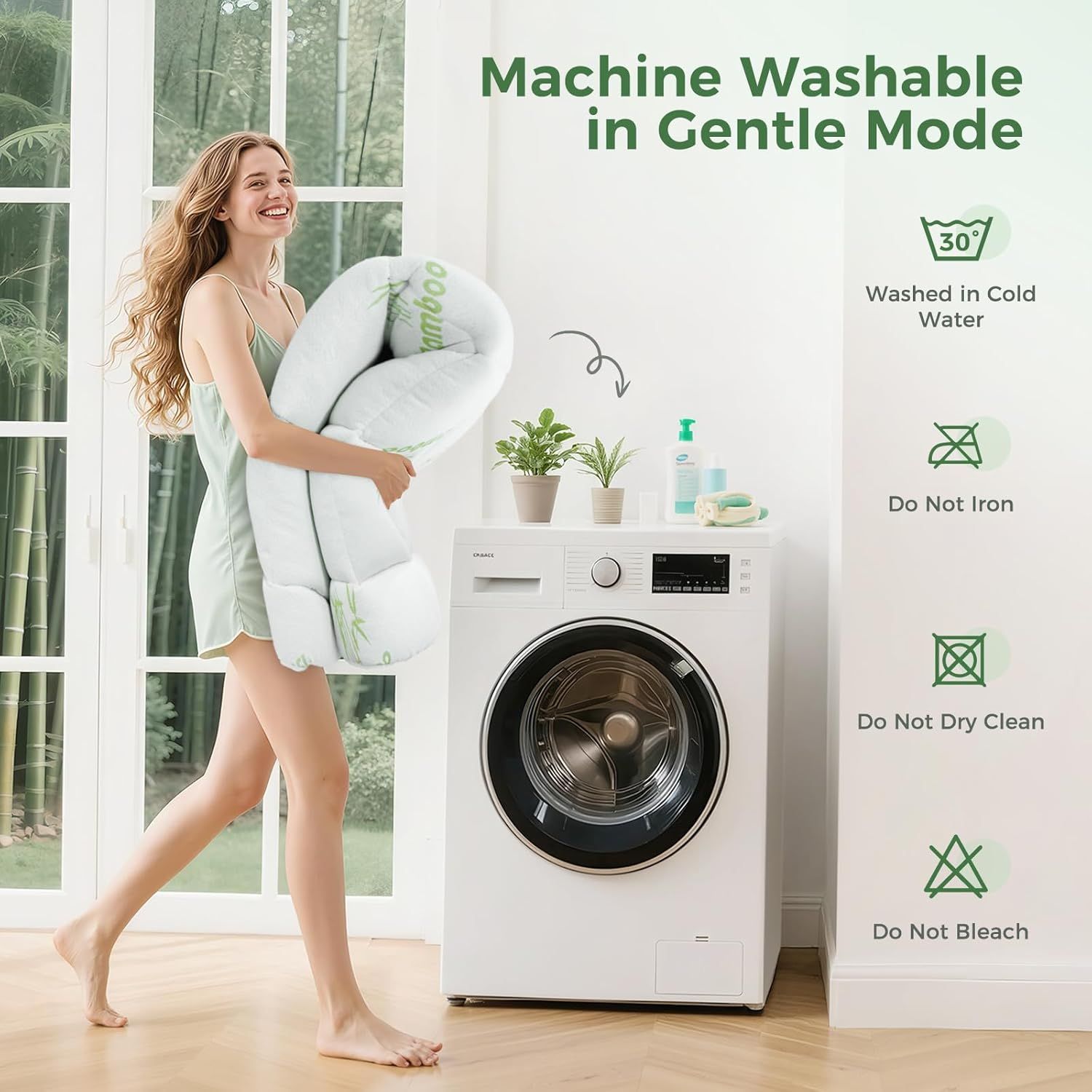 800GSM Mattress Topper Viscose Derived from Bamboo, Thick Pillowtop Fitted Mattress Cover with 45cm Deep Skirt - Machine Washable Hypoallergenic(Queen,,Green)